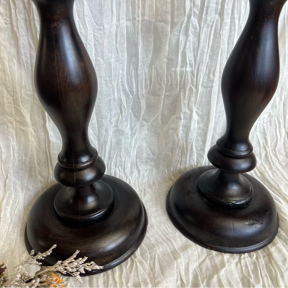 Pottery Barn Bougeoir Large Turned Wood Taper & Pillar Candle Holder Set - Picture 2 of 6